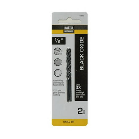 

2PC Master Mechanic 119891 1/8 By 2-3/4 Inch High Speed Black Oxide Bits 2 Pack