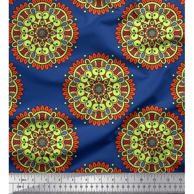 Soimoi Polyester Crepe Fabric Mandala Decorative Print Fabric by The Yard 42 Inch Wide