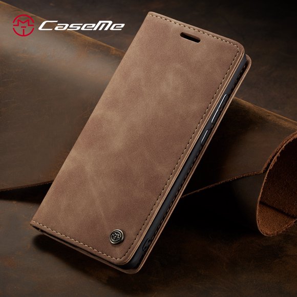 CaseMe Wallet Case Anti-Fall Retro Handmade Leather Magnetic Flip case Card Slot for Samsung S21 PLUS (Brown)