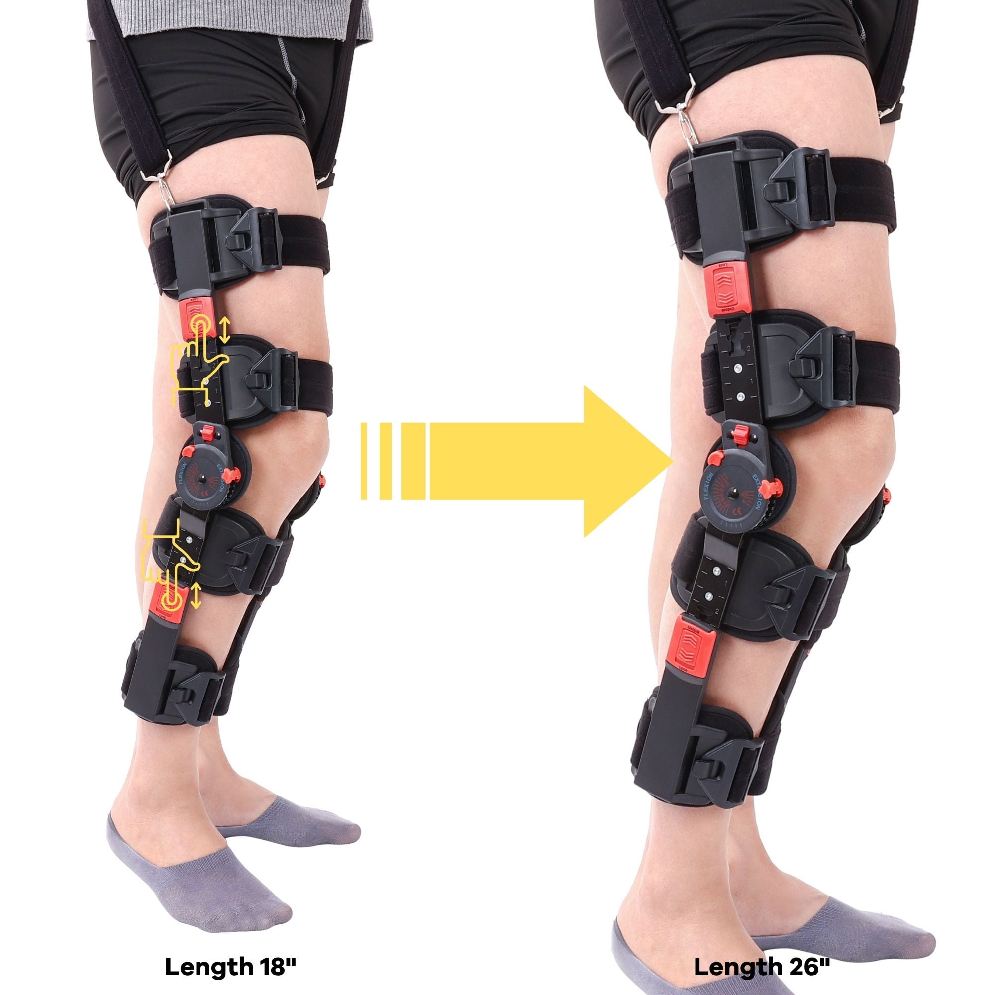 Hinged Knee Brace ROM Adjustable Post Op Knee Support Orthosis Immobilizer Protector for Left Leg and Right Leg, Both Men and Women