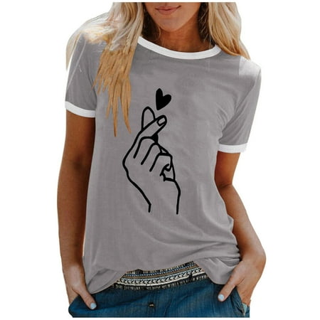 

Big&Tall Plus Size Blouses for Women Women s Fashion Casual Printing O-Neck Loose Short Sleeve T-shirt Pullover Tops Corset Tops for Women Gray 5XL