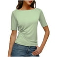 thumbnail image 3 of Women's Summer Short Sleeve V Neck Top Shirts Blouses Loose Fit Solid Color Imitation Linen Casual Daily Wear Vacation Travel Fashion Essential Gift for Women | CSEONE,Green L, 3 of 9