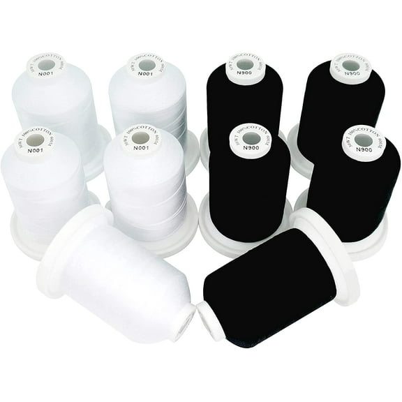 New brothread 5 White+5 Black 100% Mercerized Cotton Thread 30WT 600M(660Y)