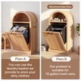 thumbnail image 6 of YDN Tilt Out Home Trash Cabinet with Arched Design - Wooden Laundry Hamper W/ Metal Handle & Hooks, 10 Gal Hidden Garbage Can Cabinets Trash Can Storage Organizer for Kitchen, Living Room,Nature, 6 of 10