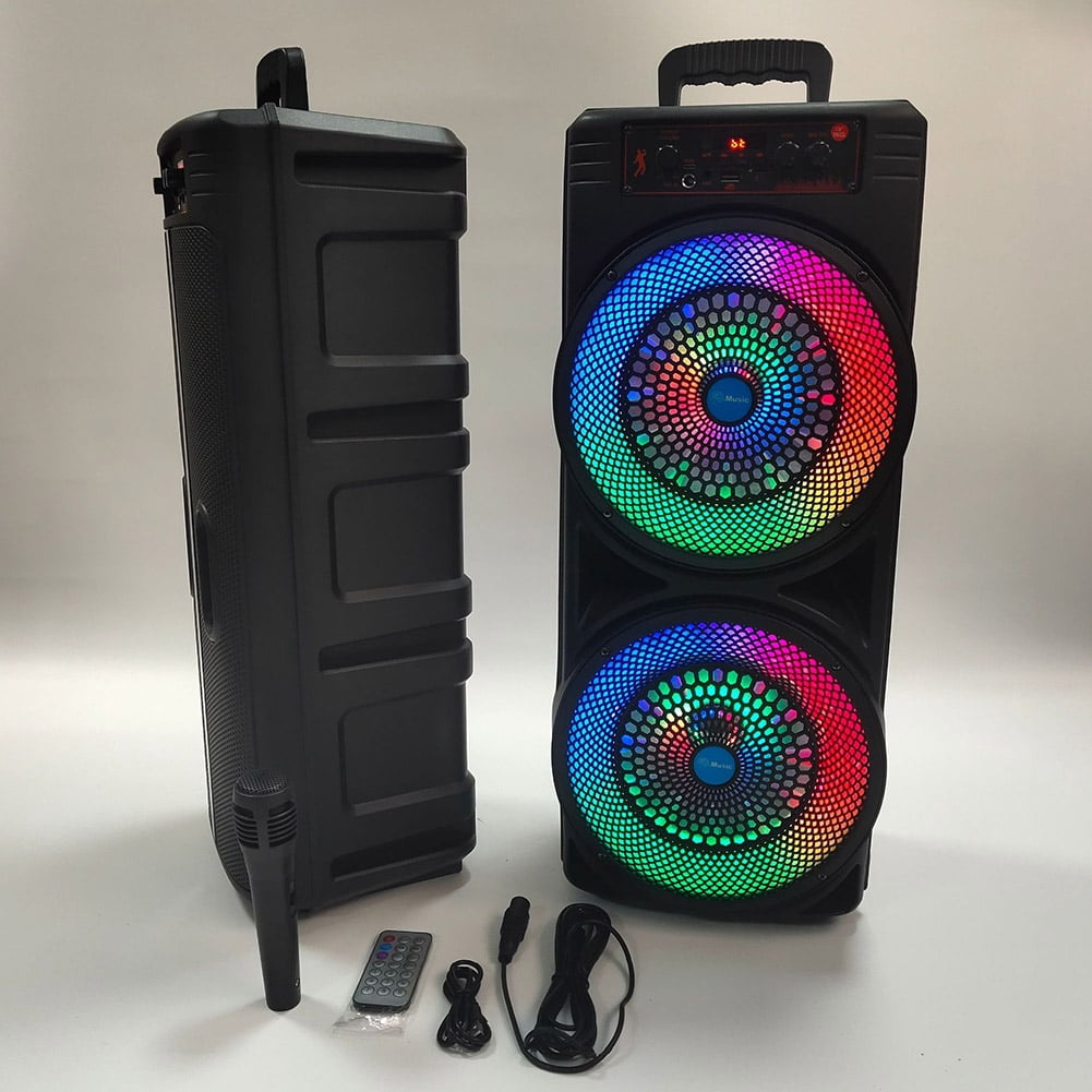 Bluetooth Speakers, Portable Wireless Loud Outdoor Home Party Bluetooth Speaker with Subwoofer, LED Colorful Lights, Microphone, Remote and Big Powerful Stereo Deep Bass Sound Boombox