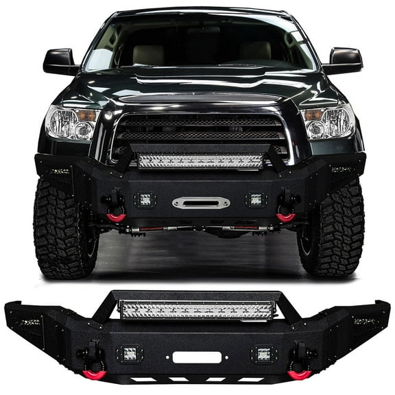 Vijay Compatible with 2007-2008-2009-2010-2011-2012-2013 Toyota Tundra Front Bumper Textured Black Steel with Lights and D-rings
