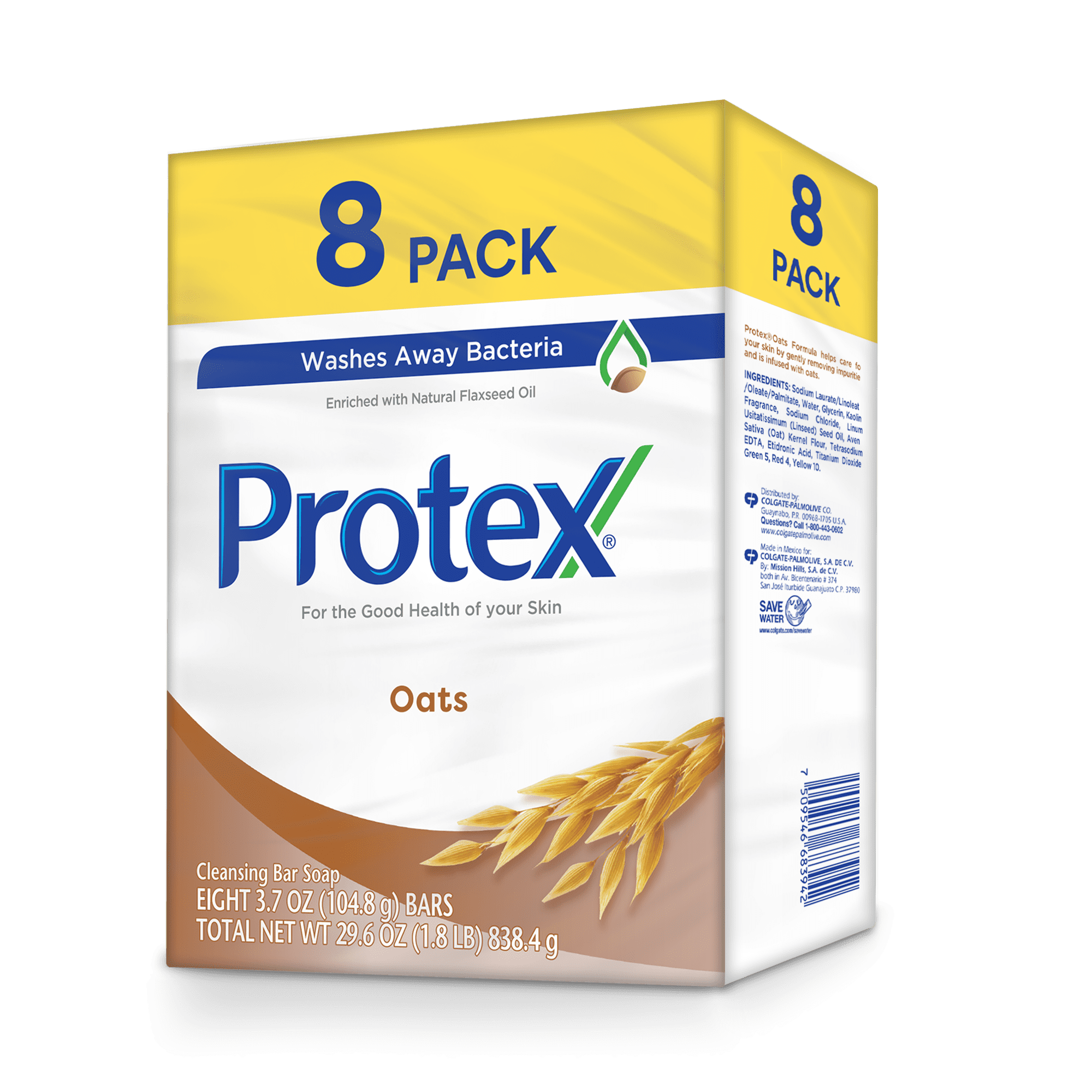 Protex Unisex Oats Bar Soap  for All Skin Types, 3.7 oz (8 Pack) - Ages 3 & up