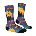 thumbnail image 5 of Halloween Socks Funny Halloween Pumpkin Novelty Crazy Crew Socks for Men Women Casual Athletic Breathable Mid Calf Anti Slip Socks Purple, 5 of 7