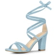 thumbnail image 1 of Sandalias De Tacón Alto De Bloque Dedo Abierto Con Cordones Para Mujer Cielo azul 38, 1 of 7