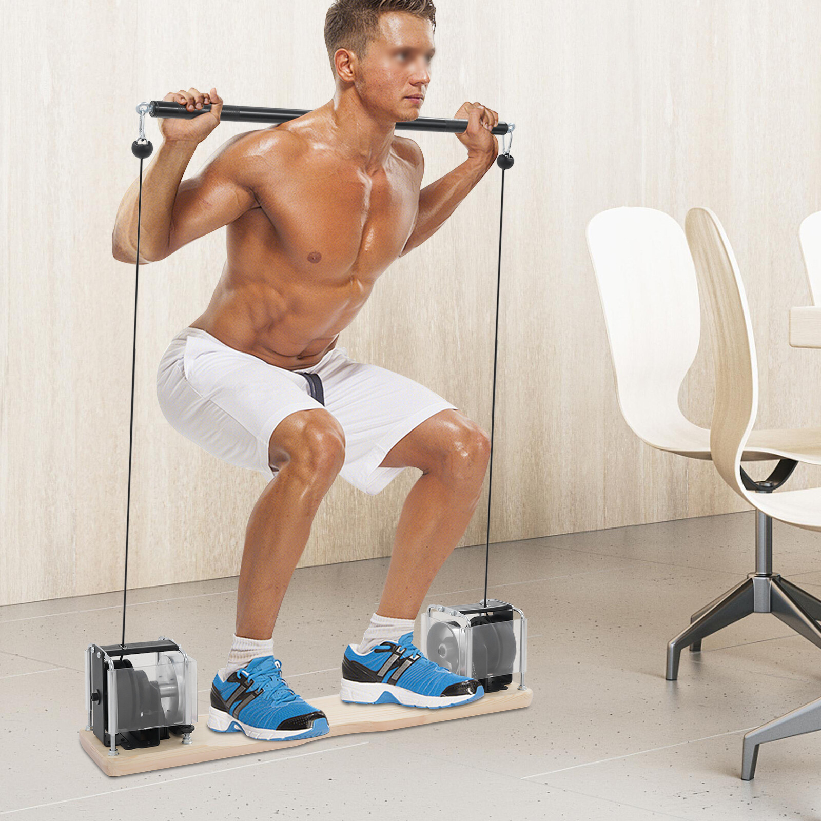 Multifunctional Home Gym Equipment - 15-37lb Adjustable Resistance - All-in-One Strength Training System with Wood & Metal Base
