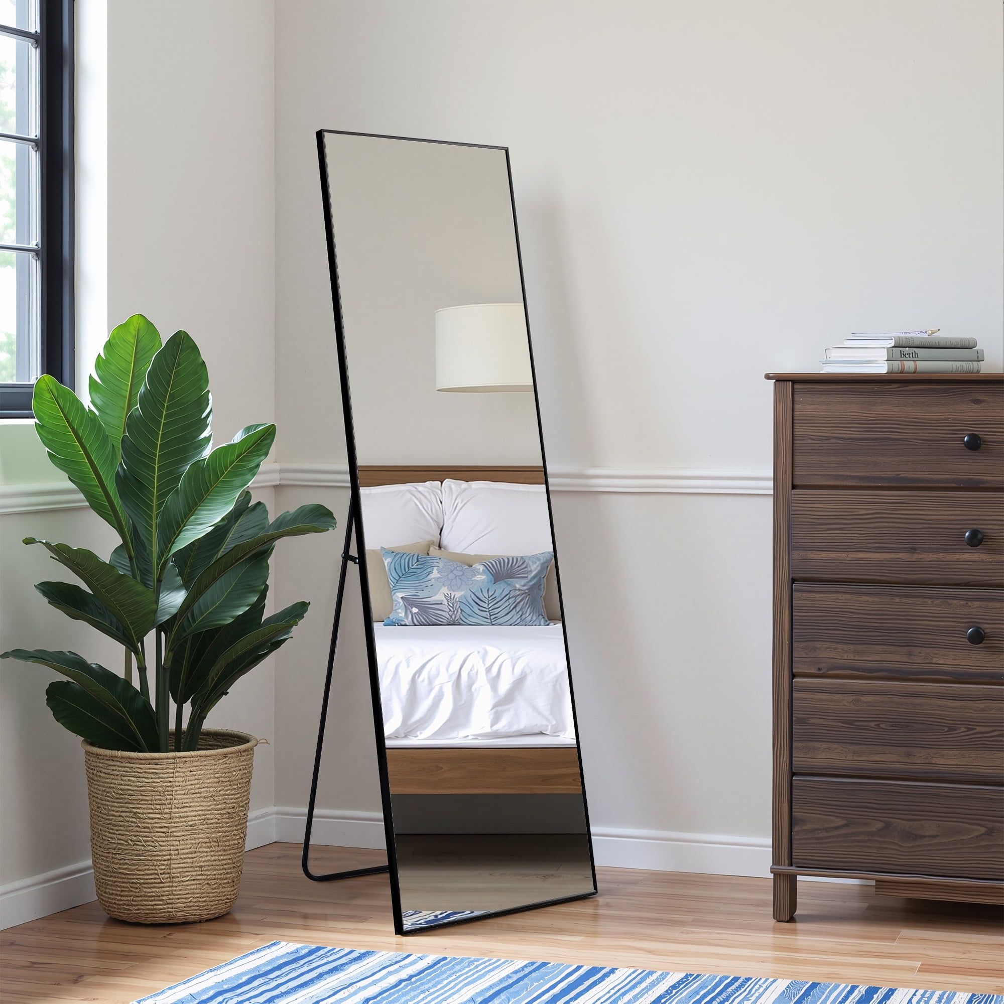 MAYEERTY 57×20" Rectangular Full Length Mirror, Freestanding for Bedroom & Living Room, Aluminum, Black