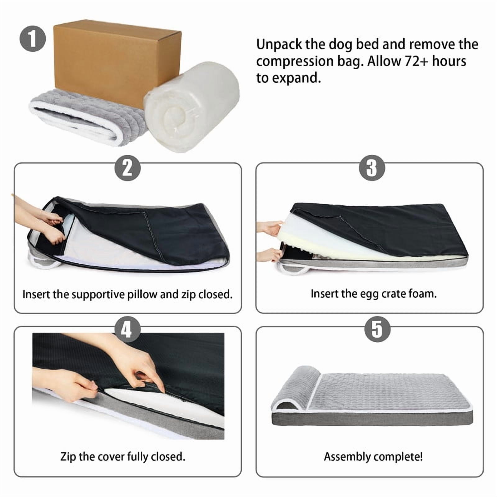 Exclusivo Mezcla Orthopedic Dog Bed with Head Pillow for Large Dogs, Removable and Machine-Washable Cover, 48"X30", Grey