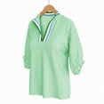 thumbnail image 4 of Women's Striped Short Sleeve V Neck Top Shirts Blouses T-Shirts Crewneck Loose Fit Solid Color Soft Casual Work Office Vacation Outfits Fashion Essential Gift for Women | Aestivo,Green L, 4 of 9
