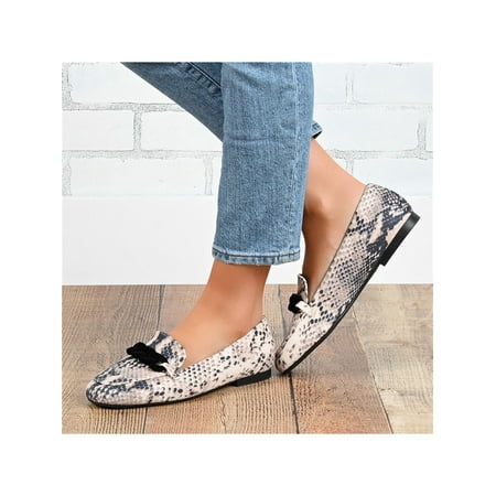 

Ferndule Ladies Solid Boat Shoes Outdoor Breathable Casual Shoe Nonslip Pointy Toe Snake Pattern 4.5
