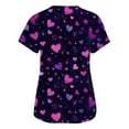 thumbnail image 3 of Stichou Valentines Scrub Tops for Women Plus Size Love Heart Graphic Holiday Short Sleeve Working Uniforms Soft V Neck Casual Tops with Pockets Purple S, 3 of 5
