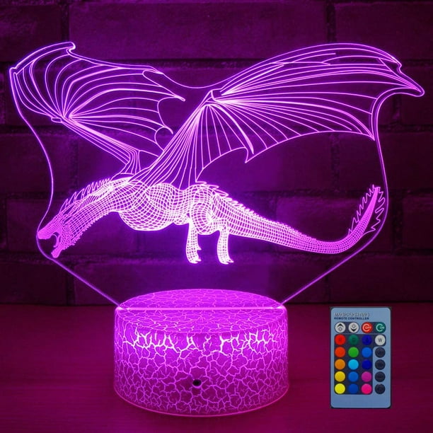 SAYDY DragonToys Dragon Cadeaux Lumière de Nuit pour Enfants, 16 Couleurs  avec Lampe d'Illusion Optique 3D à Distance pour Enfants comme Cadeau de  Pefect pour les Garçons et les Filles a 