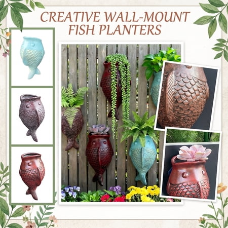 3D Resin Fish Wall Planters With Realistic Scaled Texture And Built-In Hanging Slot Space-Saving Vertical Garden Solutions That Hold Small Succulents Air Plants B