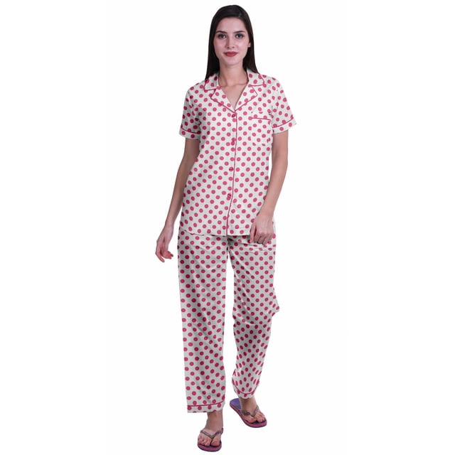 Moomaya Ensemble de Pyjama en Coton Imprimé à Col Cranté, Boutonné, pour Femmes, Tenue de Nuit