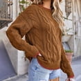 thumbnail image 5 of VISALY Pullover Crewneck Sweatshirt Ribbed Long Sleeve Tops Trendy Sweater Tops Fall Chunky Cable Knit Pullover Sweaters Thick Sweatshirts Business Casual Sweaters Casual Sweatshirt Orange Xl, 5 of 6