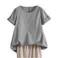 thumbnail image 2 of Gray Womens Blouses Summer Tops for Women 2025 Trendy Short Sleeve Cotton Linen Shirt Casual Button O Neck Tunic Blouses Outfits Ladies Tops and Blouses, 2 of 6