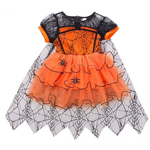Baby Girl Halloween Witch Dress Cosplay Spider Cloak Fancy Dress Lace Chiffon Party Gown 1-5T