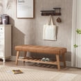 thumbnail image 5 of Entryway Shoe  Storage Benches with Upholstered Button Tufted Seat and Open Slatted Shelf PU Leather Ottoman  for Hallway Living Room Bedroom End of Bed, Brown, 5 of 8