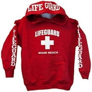LIFEGUARD Kids Miami Beach Florida Life Guard Sweatshirt Red Hoodie (L(14/16))