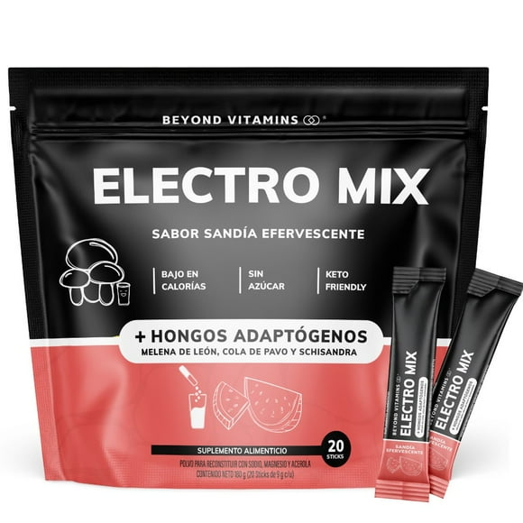 Electrolitos Con Hongos Adaptogenos en Polvo - Nootropico - Energetizante - Hidratación Baja En Calorías, Apto Dieta Keto | Rehidratación - 20 Sticks Individuales - Hidratante Sandia Efervecente