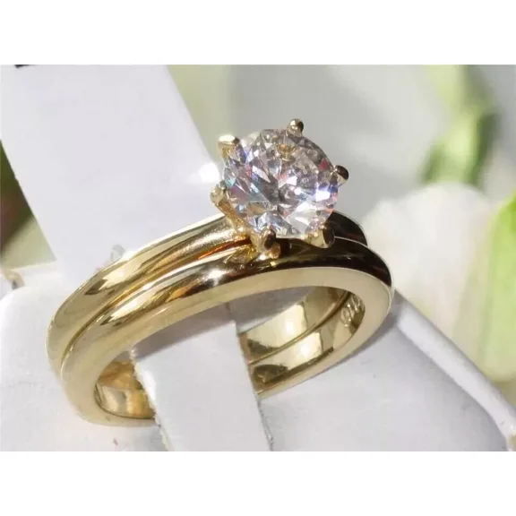RKC 2 Ct GRA Certified Moissanite 14k Yellow Gold Plated Wedding Bridal Rings Set