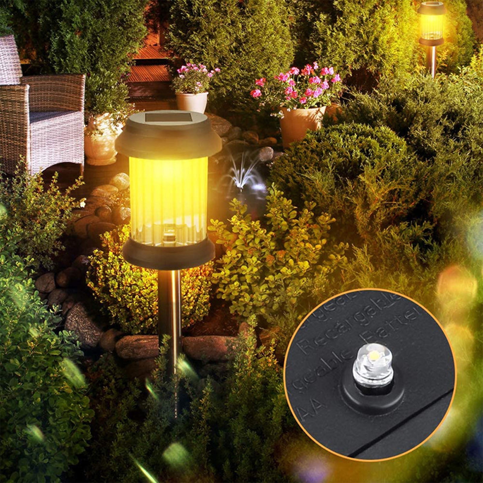 6 Pack Solar Pathway Lights Outdoor, Super Bright LED Garden Lights with RGB Color Changing, Waterproof Auto On/Off for Walkway Patio Yard, 15H Lighting & 8H Charging, White Plastic Landscape Decor