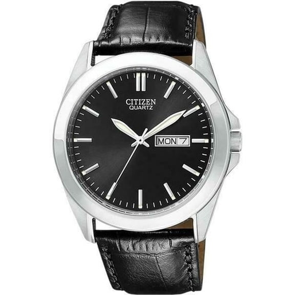 Citizen Men's Dress Black Dial Black Leather Watch  BF058006E NEW