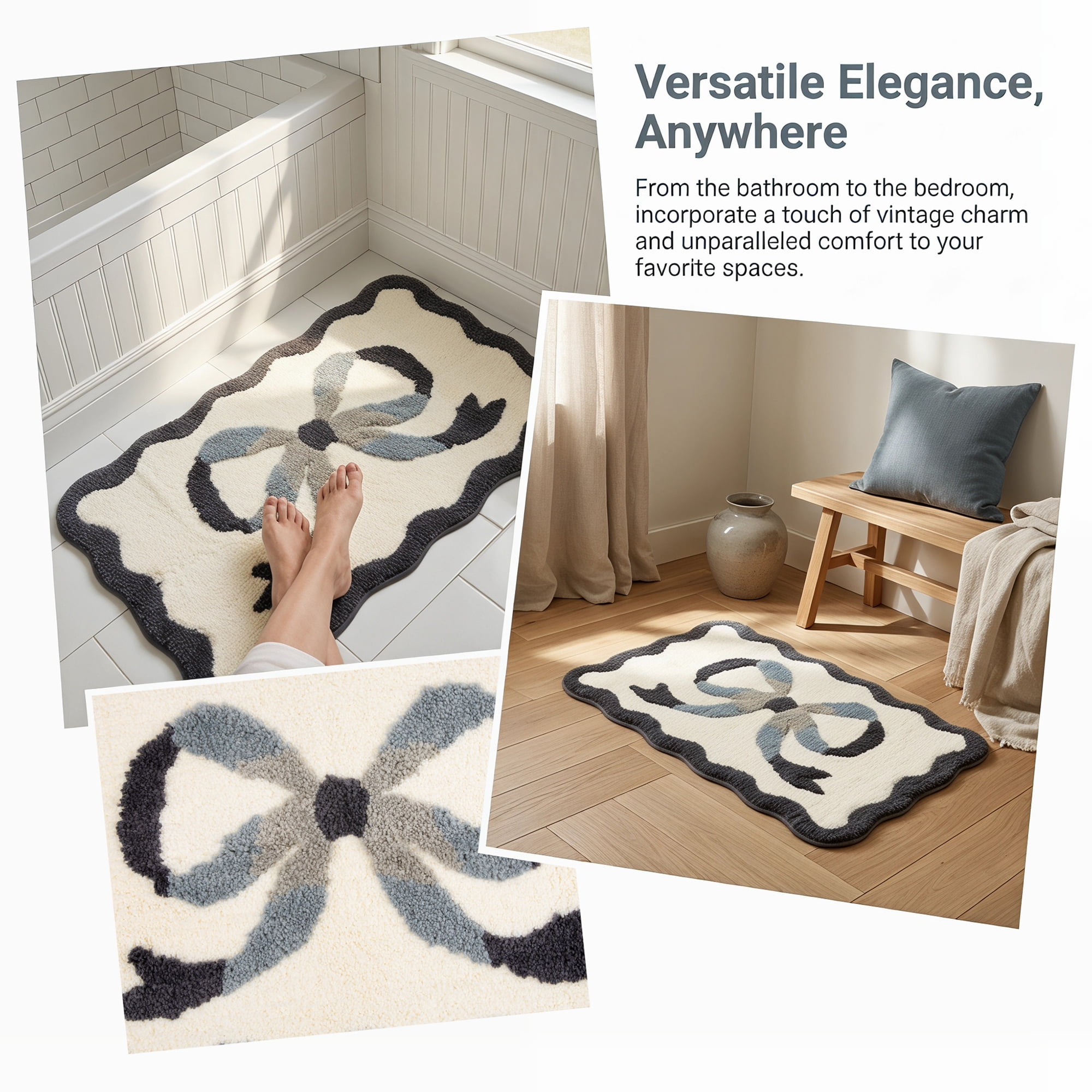 Unique Bargains Aesthetic Bathroom Rug Soft Absorbent Non Slip Bath Mat Gray 32" x 20"
