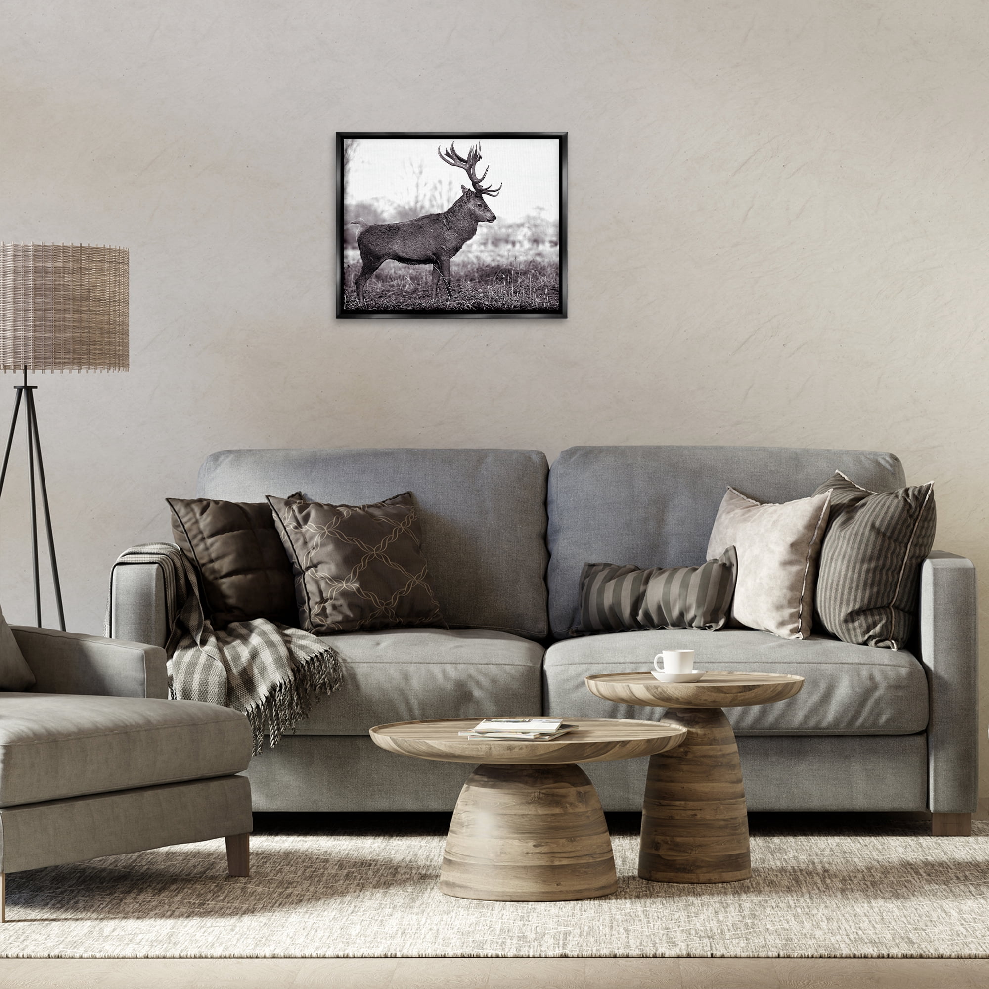 Stupell Industries Elk in Peaceful Forest Animals & Insects Photography Black Floater Framed Canvas Art Print Wall Art, 21 x 17