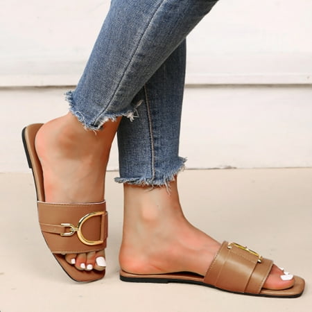 

Akiihool Flip Flops for Women Women Flip Flops Basic Plain Sandals Strap Casual Beach (Brown 7)