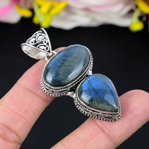 Labradorite Gemstone Handmade 925 Sterling Silver Jewelry Pendant 2.36"