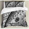 thumbnail image 1 of Vintage Duvet Cover Set, Medieval Picture with Moon and Sun End of the World Themed Illustration, Decorative 3 Piece Bedding Set with 2 Pillow Shams, Queen Size, Charcoal Grey, by Ambesonne, 1 of 3