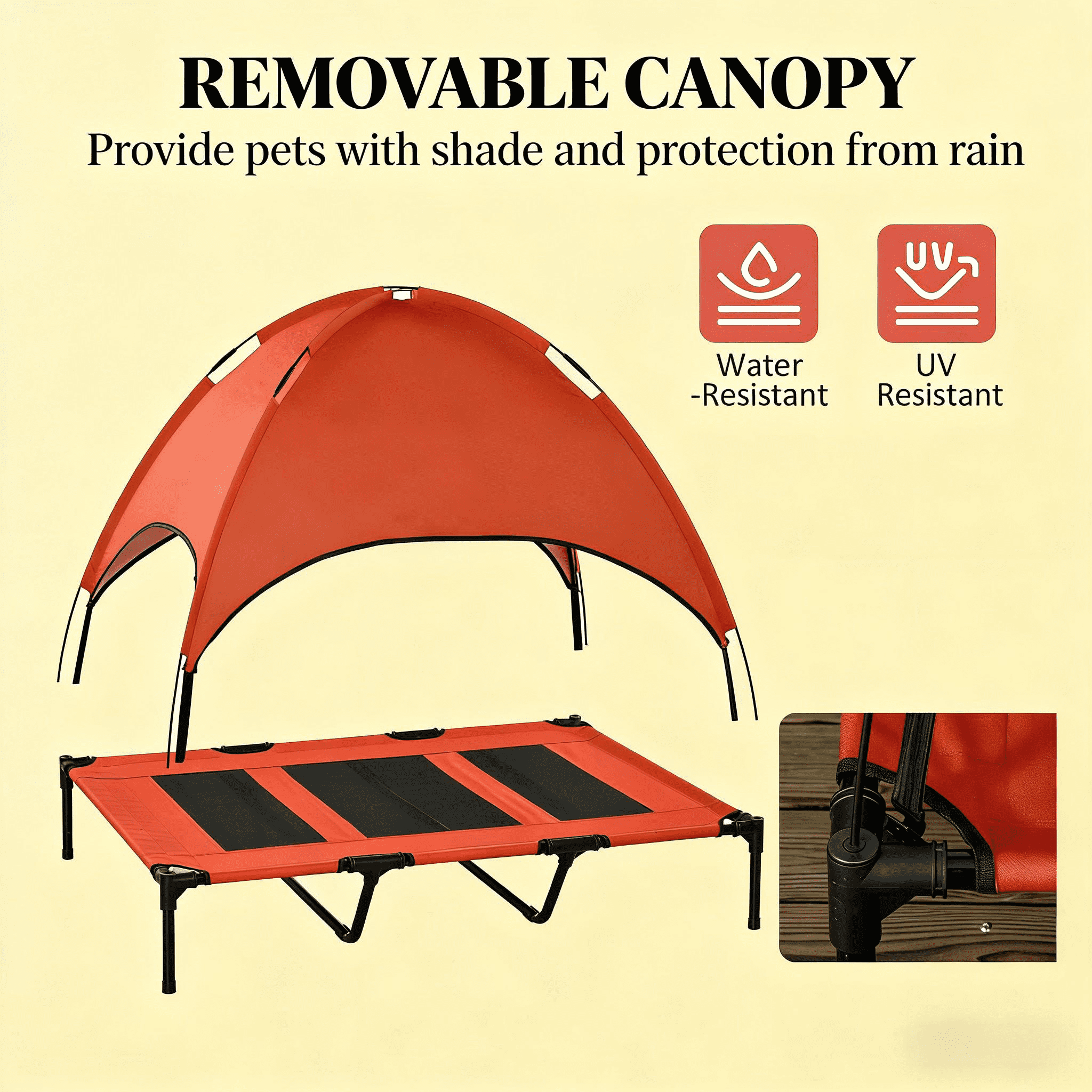 Orthopedic Dog Bed, Modern Style Pet Bed,Elevated Portable Dog Cot, Black+Red Dog Bed,Mesh,Metal,Oxfabric,Polyester Cat Bed, Pet Supplies Pet Beds & Furniture
