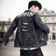 thumbnail image 4 of Abrigos de mezclilla para hombre con agujeros rotos, chaqueta vaquera para hombre, estilo punk rock, ropa masculina, talla grande, informal, holgada, estilo Joker, de una pieza, lavada, a la moda, gra, 4 of 5