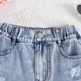 thumbnail image 6 of Shorts Girls Girls Mid Rise Distressed Denim Shorts Solid Color Fashion Washed Straight Leg Casual Summer Blue 11 Years-12 Years, 6 of 7