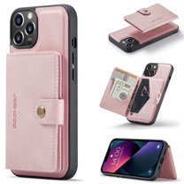 Allytech 2 in 1 Detachable Wallet Case for iPhone 15, [Support Wireless Charging] [4 Card Slots & 2 Cash Pocket], Retro PU Leather Magnetic Closure Shockproof Anti-Drop Slim Case, Pink