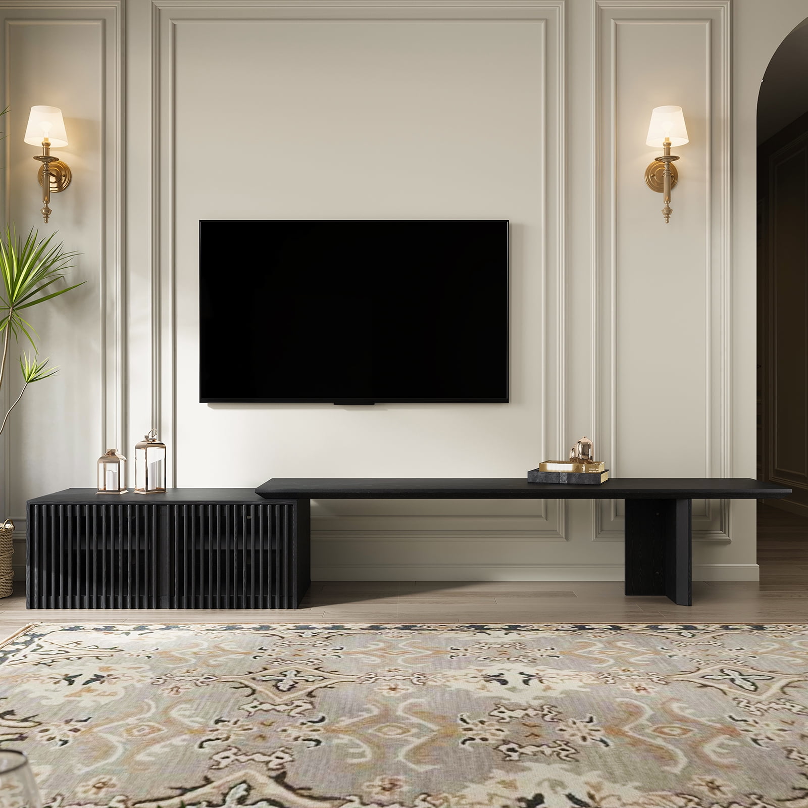 ​​Extendable TV Stand with Storage for TVs Up to 100" - Adjustable Width (63.4"-94.5") Black Media Console - Modern Entertainment Center for Living Room/Bedroom​