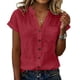thumbnail image 2 of Craaazy Women's Casual V-Neck Blouse, Solid Color Cotton Linen Short Sleeve Top, Comfy Chest Pocket Shirts for Daily Wear Gifts, 2 of 6