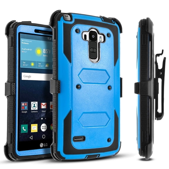 LG Stylos 3 Case, LG Stylo 3 Plus Case, [SUPER GUARD] Dual Layer Protection With [Built-in Screen Protector] Holster Locking Belt Clip Circle(TM) Stylus Touch Screen Pen (Blue)