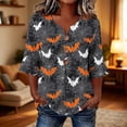 thumbnail image 5 of JOANKDMI Womens Gothic Flying Bat T Shirts Spiderweb Pattern Blouse Casual 3/4 Sleeve V Neck Top for Scary Trick-or-Treat Event and Spooky Halloween Festival Casual Dress Up Outfit, 5 of 7