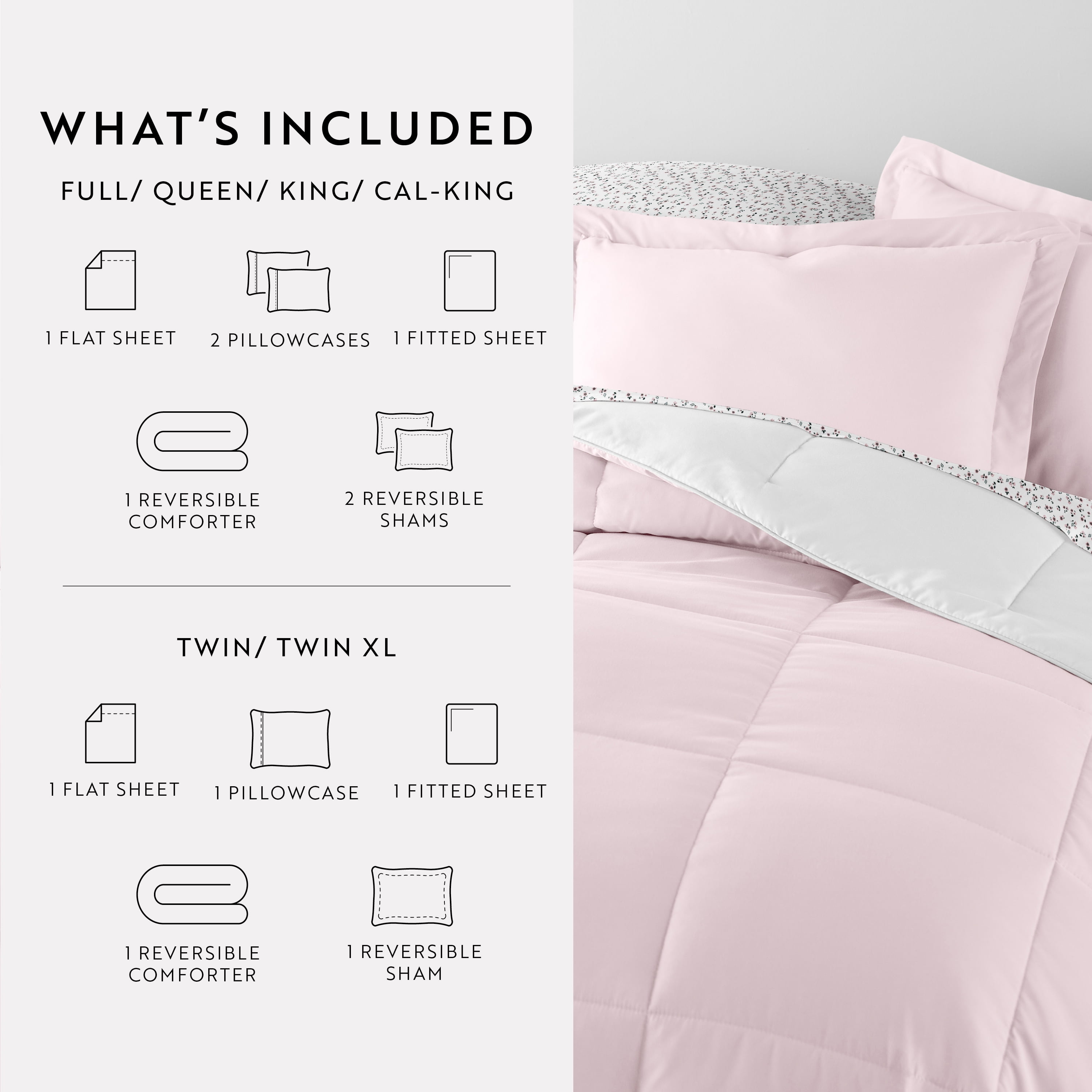 Noble Linens 5 Piece Bedding Bundle, Reversible Comforter and Patterned Sheet Set, Twin