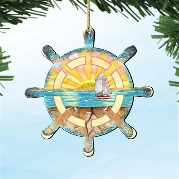 G. Debrekht 8198536-S2 Captain Wheel Wooden Ornaments Set of 2 by G. DeBrekht - Coastal Holiday Decor