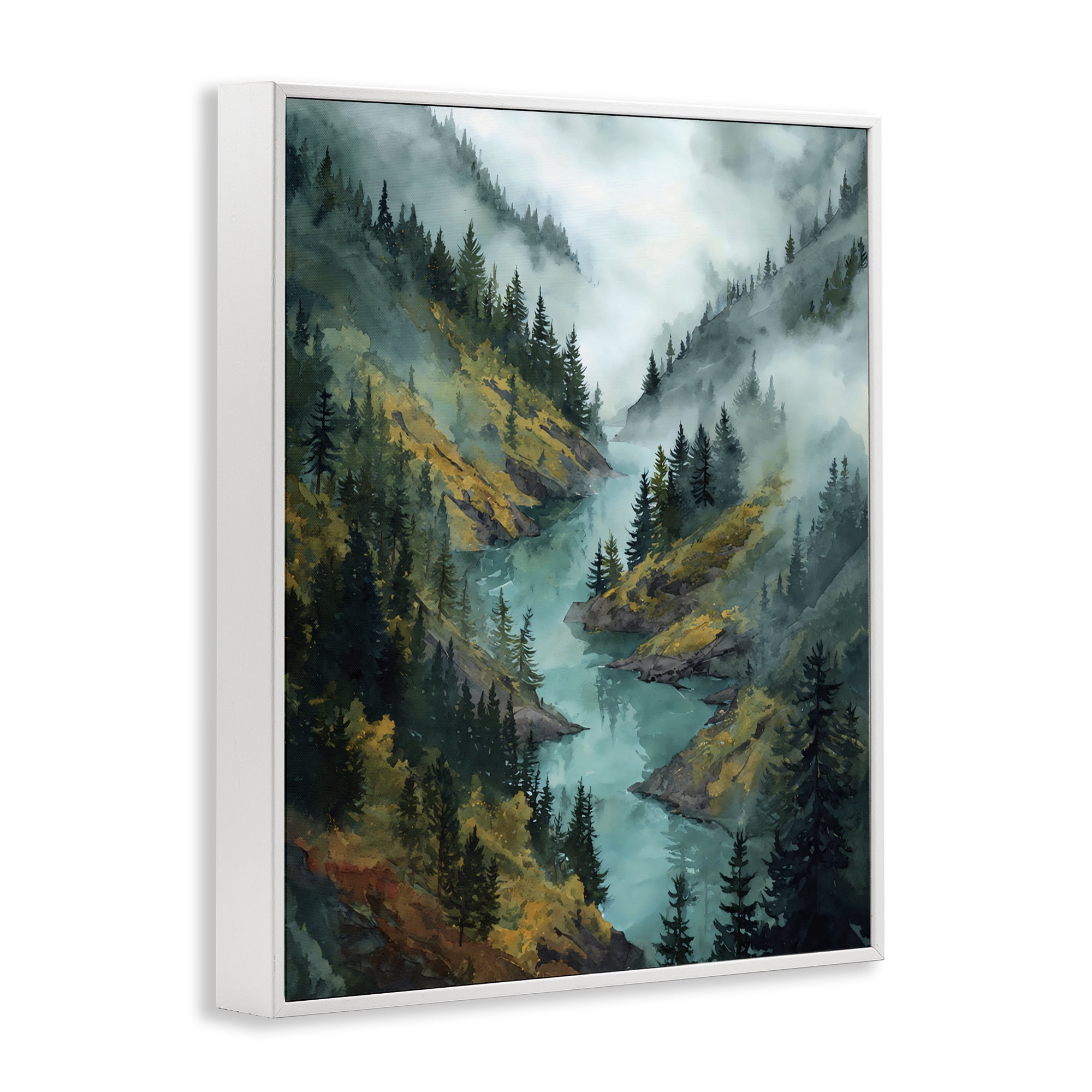 Stupell Industries Turquoise Mountain River Bends White Framed Giclee Art, design by Franklyn Gregory