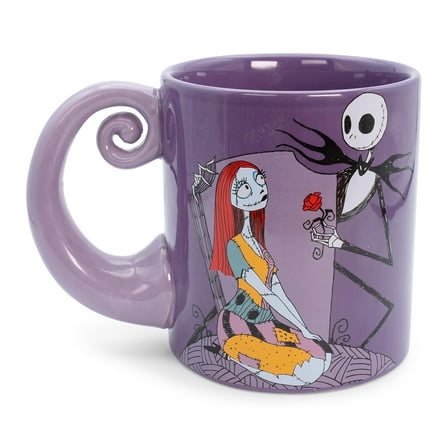 Disney The Nightmare Before Christmas Jack & Sally Spiral Handle Ceramic Mug,BPA-Free Large Coffee Cup For Beverages, Home & Kitchen Essentials,Halloween Gifts and Collectibles,Holds 20 Ounces