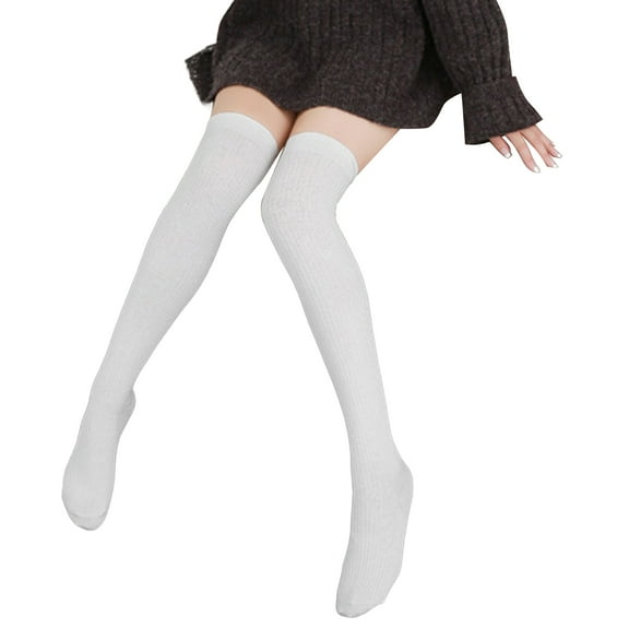 Mightlink 1 Pair Women Stockings Thigh High Soft Elastic Comfortable Breathable Keep Warm Solid Color Lady Spring Autumn Over Knee Long Socks for Outdoors