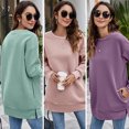 thumbnail image 4 of Moda mujer Sudadera con capucha Color sólido O cuello Manga larga Dobladillo dividido Casual Otoño I Abanopi Rosa/Grande, 4 of 7